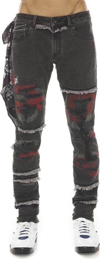 Cult of Individuality Rocker Mötly Crüe Frayed Slim Fit Stretch Jeans