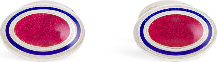 Deakin & Francis Sterling Silver and Enamel Oval Cufflinks