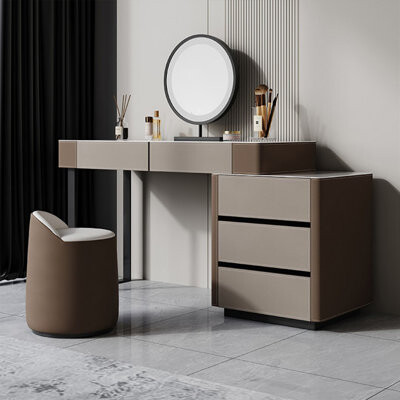 Makeup Vanity with Light mirror,5 drawers,1 chair