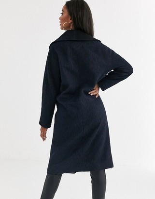 Helene Berman double breasted contrast animal print coat in wool blend