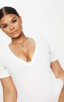 Thumbnail for your product : PrettyLittleThing Plus White Ribbed Plunge Short Sleeve Bodysuit