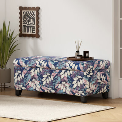 Luxury Storage Ottoman With Floral Patterned Fabric, Soft - Close Hinges, Multi - Functional Footrest & Seat For Living Room/Bedroom