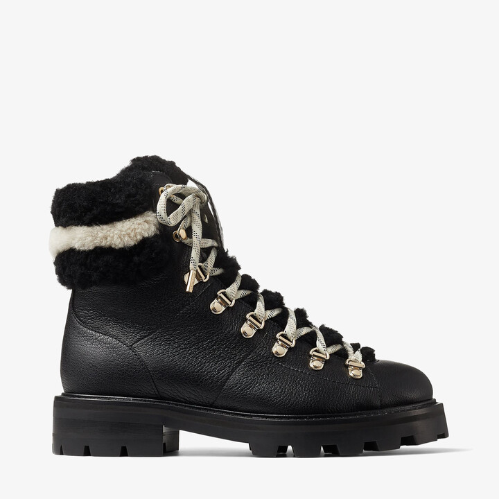 Jimmy Choo Black Grainy Leather Hiking Boots With Natural And Black