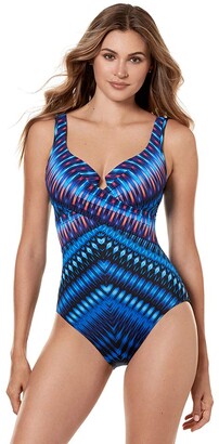 Miraclesuit Womens Marrakech Escape Firm Control Swimsuit Size 14 in Blue