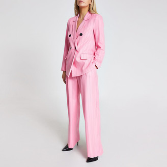 River Island Petite pink stripe belted wide leg trousers - ShopStyle