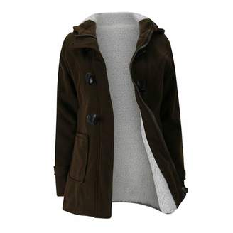 FANTIGO Womens Fashion Wool Blended Classic Hooded Pea Coat Jacket S