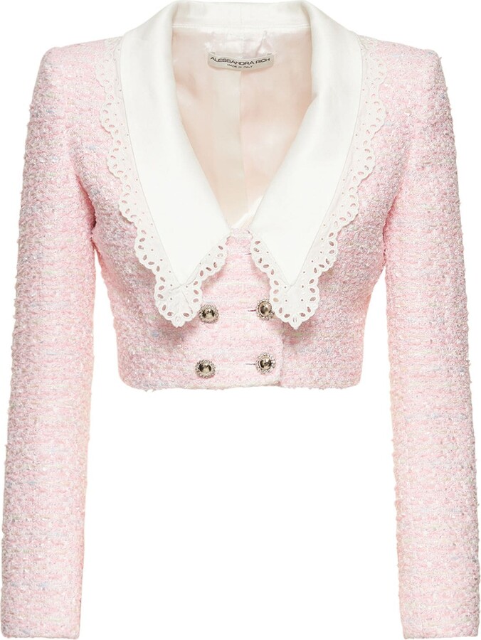 Alessandra Rich Tweed lurex crop blazer w/ collar - ShopStyle