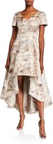 Thumbnail for your product : Shani Short-Sleeve High-Low Jacquard Dress