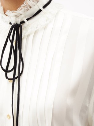 Dolce & Gabbana High-neck Stripe-jacquard Silk-blend Blouse - White