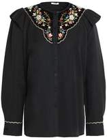 Thumbnail for your product : Vilshenko Embroidered Velvet-Paneled Cotton And Silk-Blend Faille Shirt