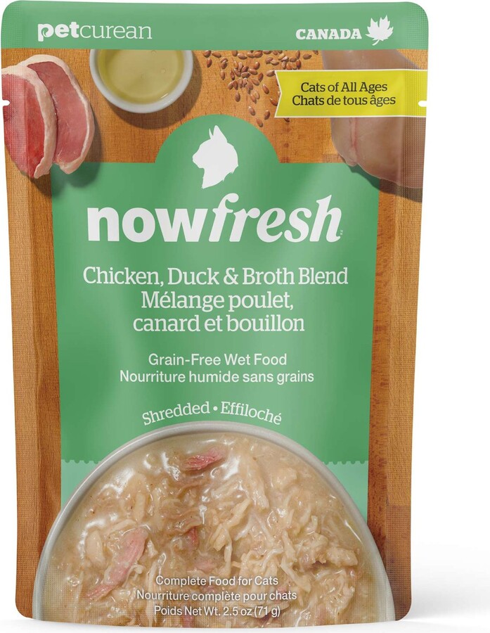 Now Fresh Grain-Free Shredded Chicken, Duck & Broth Blend Wet Cat Food, 2.5-oz pouch, case of 12