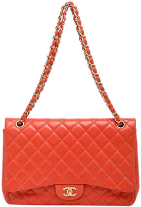 Chanel Classic Coral Red Quilted Caviar Gold Hardware Medium Flap Bag