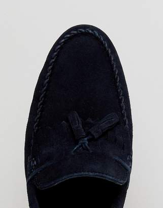 ASOS Design Tassel Loafers In Navy Suede With Fringe And Natural Sole