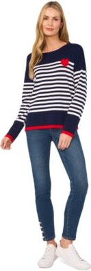 CeCe Womens Sailor Stripe Heart Trim Sweater Imitation Pearl Trim Skinny Jeans