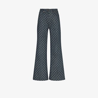 Gucci Blue Monogram Flared Jeans