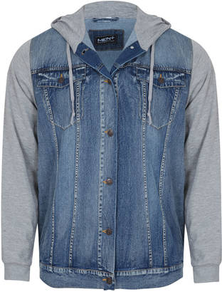 Yours Clothing Denim Jacket With Contrasting Grey Sweat Sleeves
