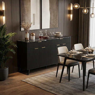 Ebern Designs Buffet Sideboard Sideboard Cabinet with 2 Drawers and 4 Rattan Doors Sideboard with Adjustable Shelves