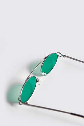 boohoo Green Lens Round Metal Frame Sunglasses