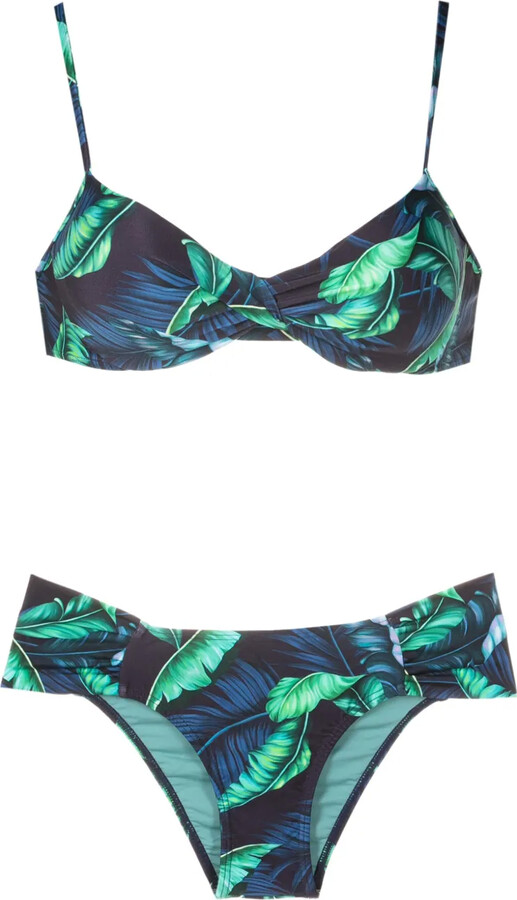 Lygia & Nanny Vitória twisted leaf-print bikini