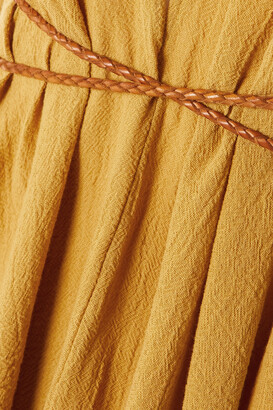 CARAVANA Yatzil Open-back Leather-trimmed Cotton-gauze Halterneck Maxi Dress - Mustard