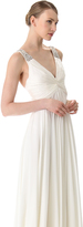 Thumbnail for your product : Reem Acra V Neck Gown with Jeweled Straps
