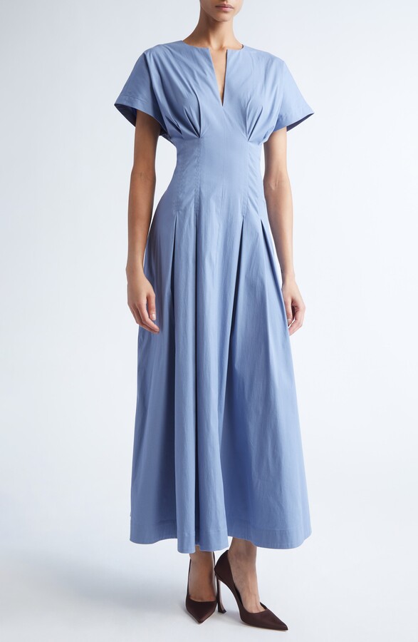 Lela Rose Smocked Back Cotton Poplin Dress