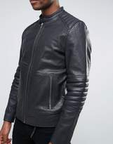 Thumbnail for your product : ASOS Leather Quilted Racing Biker Jacket In Black