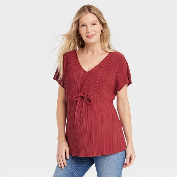 Short Sleeve Plisse Maternity And Beyond Shirt - Isabel Maternity by Ingrid  & Isabel™ Maroon - ShopStyle