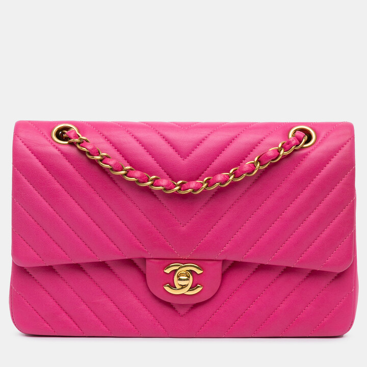 Chanel Pink Medium Classic Chevron Lambskin Double Flap