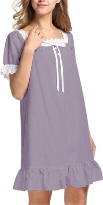 BESDELWomen's Nightgown Short Sleeve Long Sleepwear with Pockets Loose Fit Nightshirt S-XXL 
