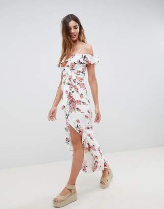 Glamorous Maxi Skirt With Frill Hem And Split Front In Romantic Floral Co-Ord