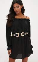 Thumbnail for your product : PrettyLittleThing Black Cold Shoulder Frill Shift Dress