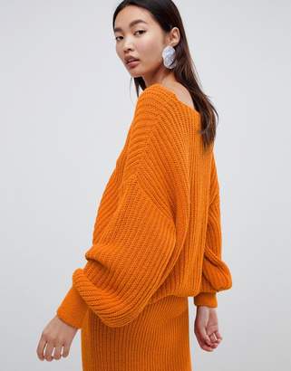 ASOS DESIGN two-piece v neck sweater with volume sleeve