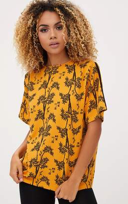 PrettyLittleThing Mustard Oriental Print Oversized T Shirt