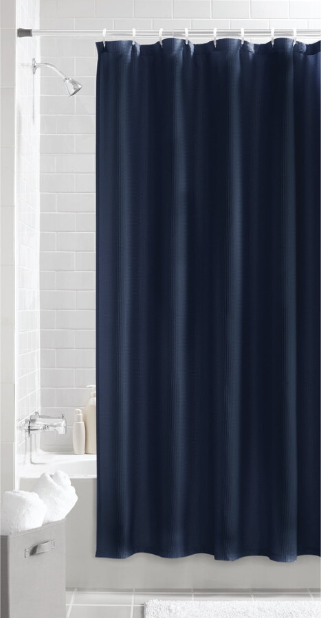 Navy Blue Fabric Shower Curtain, 70" x 72", Mainstays Classic Waffle Weave Pattern