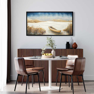 Lark Manor Boat in the Middle of a Swamp - Brown Framed Canvas Decor