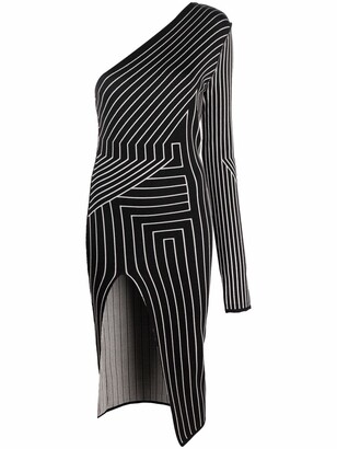Rick Owens Geometric Stripe One-Shoulder Dress