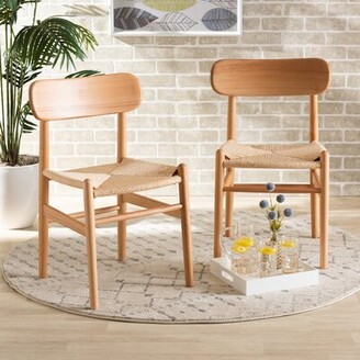Corrigan Studio Anelisa Mid-Century Modern Brown Hemp And Wood 2-Piece Dining Chair Set