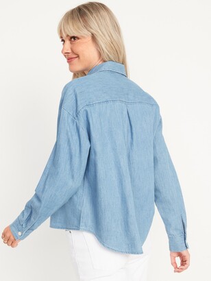 Old Navy Long-Sleeve Cropped Jean Boyfriend Shirt for Women