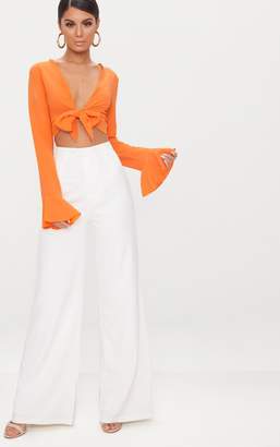 PrettyLittleThing Tangerine Tie Front Frill Sleeve Blouse
