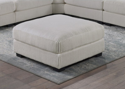 Corrigan Studio Living Room Furniture Ottoman Beige Wide-Welt Corduroy 1Pc Soft Cushion Cocktail Ottoman Wood Legs
