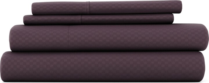 HOMESPUN HOME SPUN Premium Checkered Embossed 4-Piece Bed Sheet Set