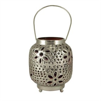 Kaemingk 4" Tropicalia Silver and Red Cut-Out Floral Tea Light Candle Holder