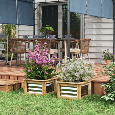 Charlton Home Raised Garden Bed Pair Outdoor Galvanized Metal & Wood Planter Box Cultivate Flowers Herbs Vegetables Self-Draining 17.28Lx17.28Wx11.45H Of 2 Be