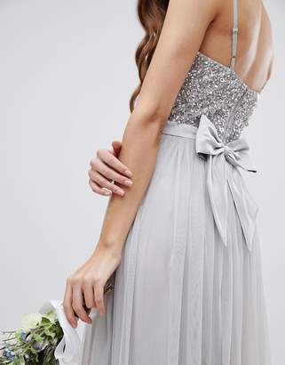 Maya Tall Cami Strap Sequin Top Tulle Detail Maxi Bridesmaid Dress