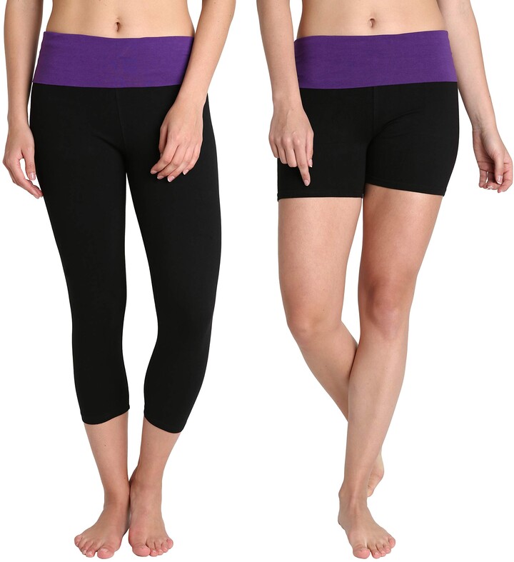 Blis Women's 2 Pack Yoga Capri Legging Pant and Yoga Short Set with Foldover  Maternity Waistband Purple Large - ShopStyle Trousers