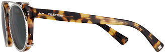 Valentino Round Crystal-Rim Sunglasses