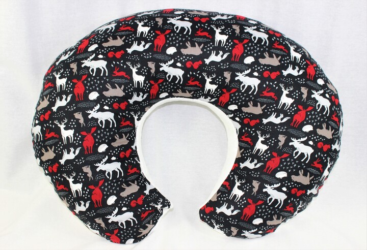 Nursing Pillow Cover - Red & Gray Wilderness With Minky Underside