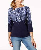 Thumbnail for your product : Karen Scott Partially-Printed Boat-Neck Top, Created for Macy's