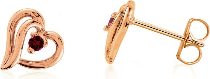 Etsy Garnet Heart Stud Earrings, 10K Rose Gold, January Birthstone